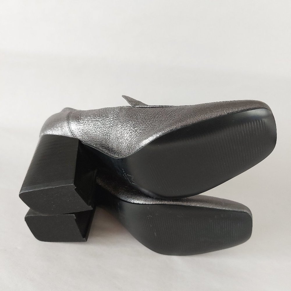 Marc Fisher Ltd Metallic Pumps Leather Square toe Block Heels Marlo Gray Shoes - Picture 10 of 11